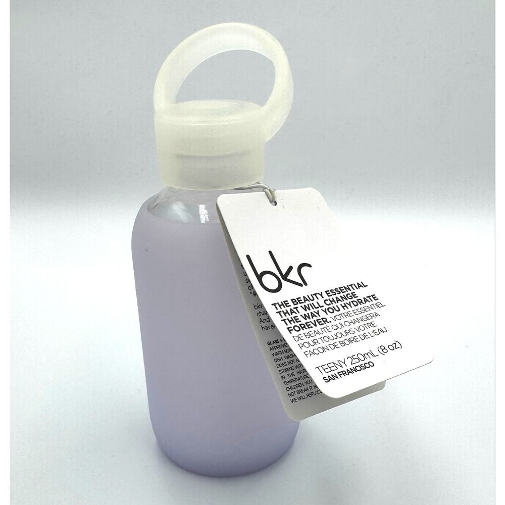 NWT bkr "Teeny" Reusable Glass Water Bottle LaLa Color (grey/purple)